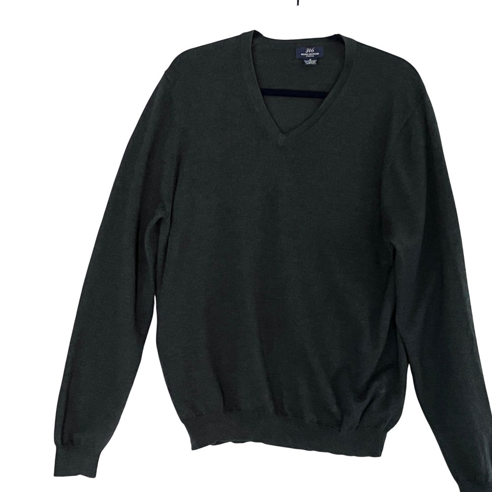 Brooks Brothers 346 Merino Wool Stretch V-Neck Sweater Dark Green Medium - READ